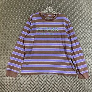 Vintage Y2K Guess Purple‎ Brown Striped Long Sleeve Men's Size Large